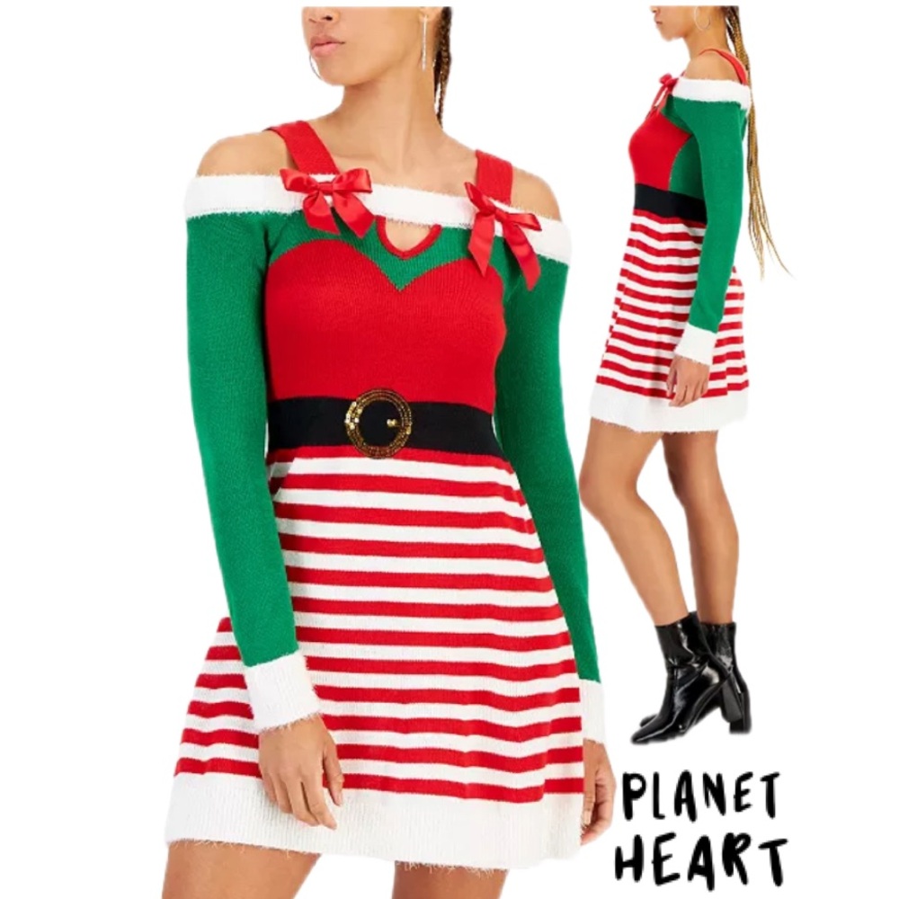 PLANET HEART Elf Sweater Christmas Mini Dress Size M